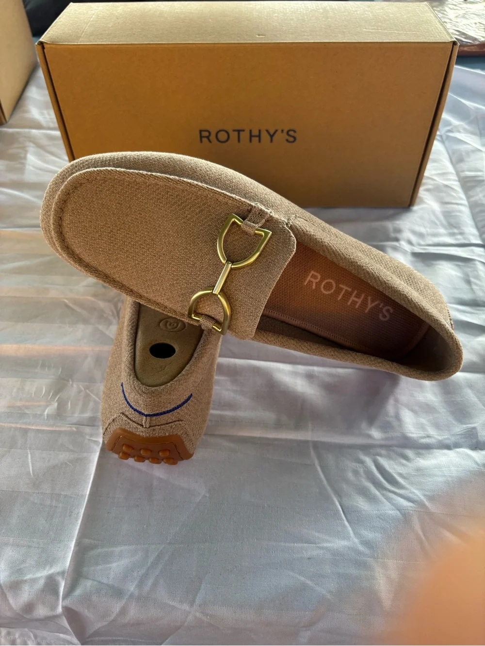 Rothy's Dove Knit Loafers with Gold Horsebit